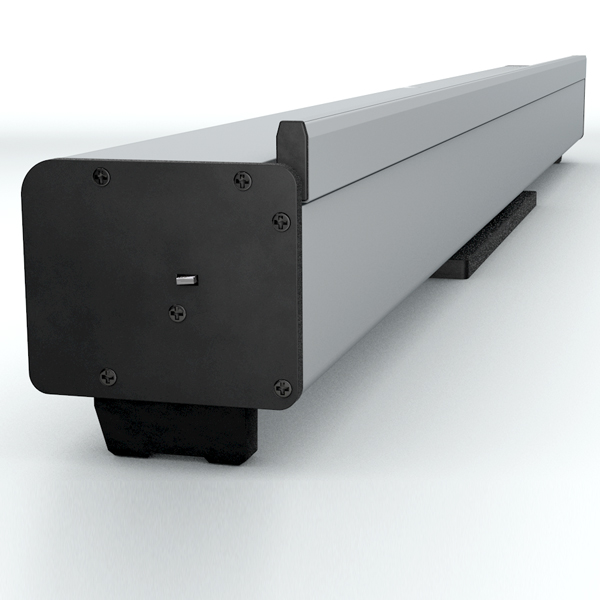 Seitenansicht der grauen Kassette des Roll-Up-Systems.